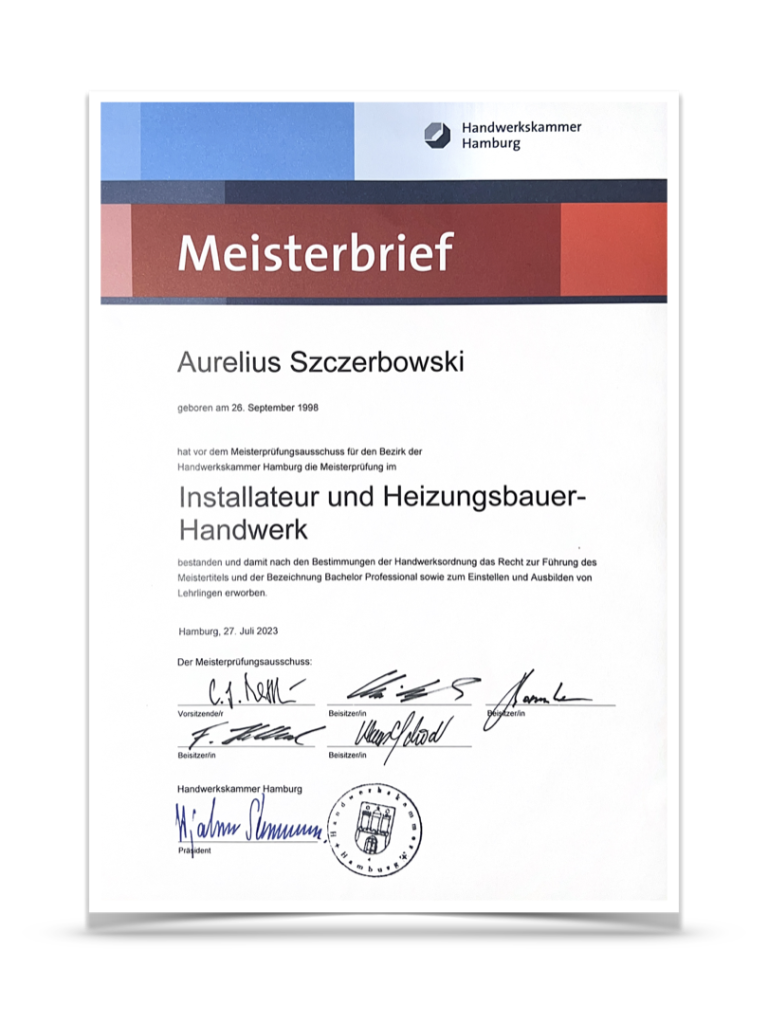 Meisterbrief Meisterbief der Handwerkskammer Hambrug